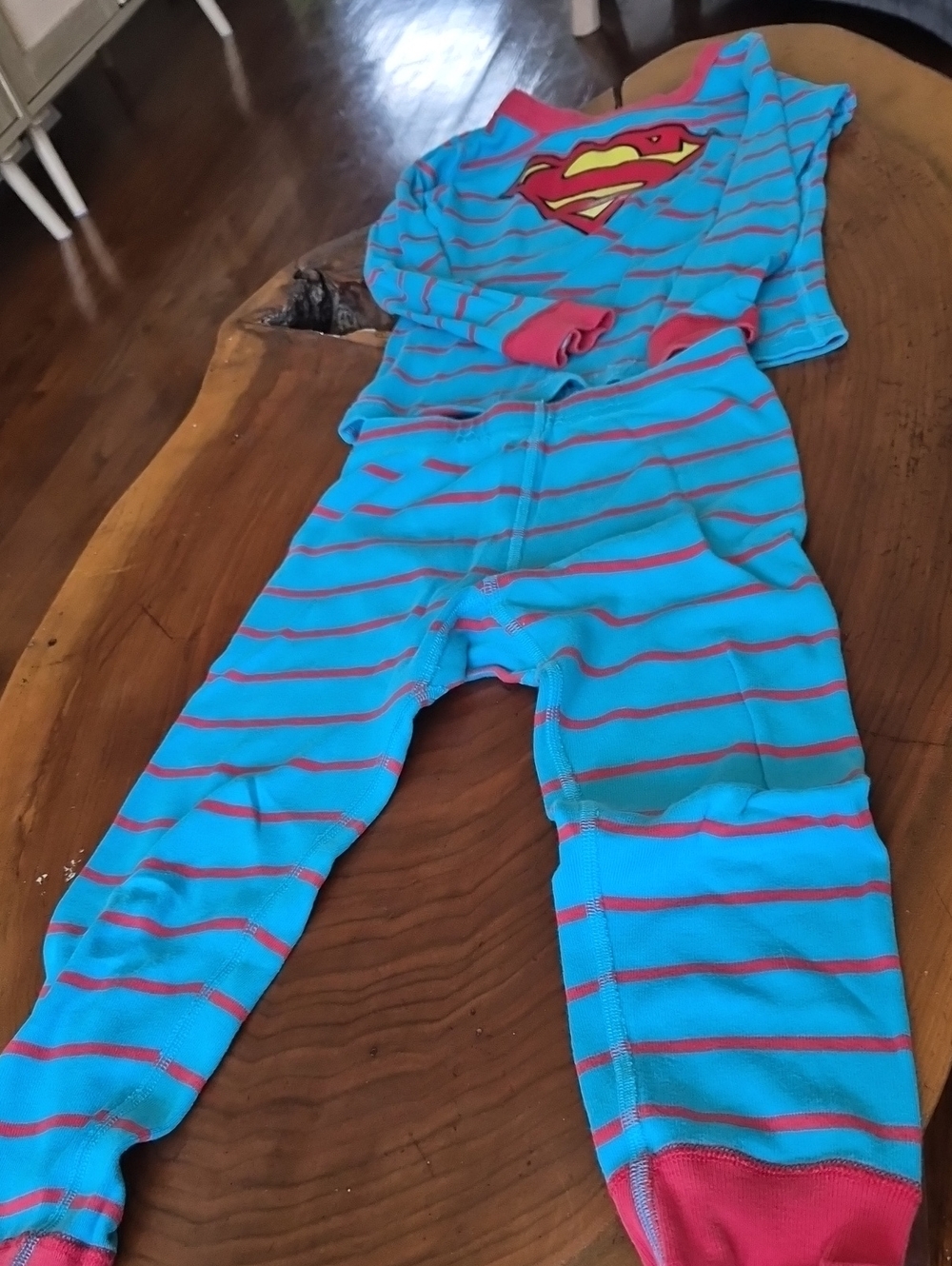 Hanna Andersson Blue and Pink Striped Superhero Pajama Set with Yellow Emblem